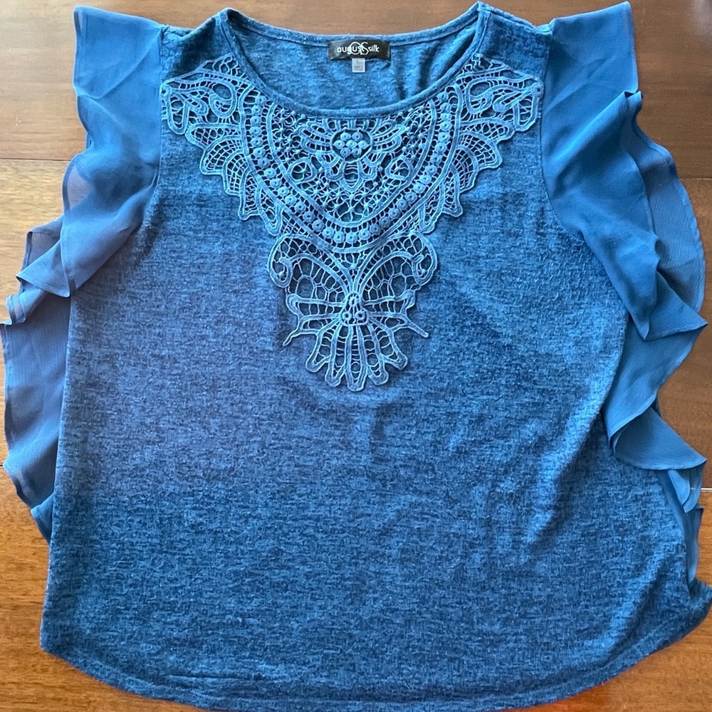 August Silk Blue Blouse Chic Top